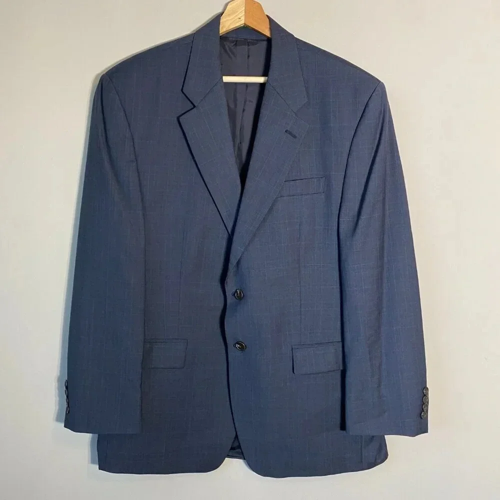 Lauren Ralph Lauren Wool Plaid Sport Coat Men's 42R Dinner Jacket Blazer Navy